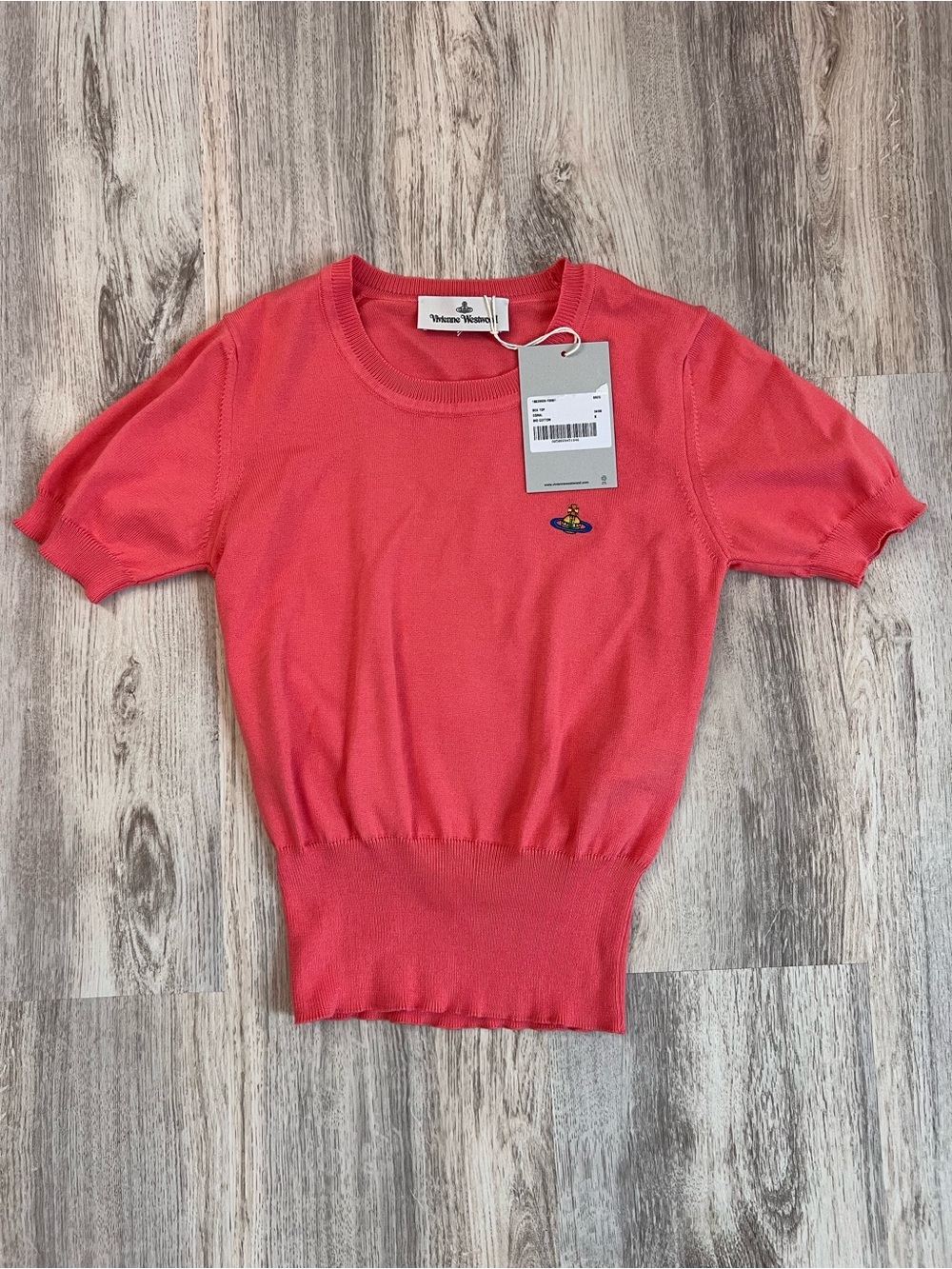 Vivienne Westwood Coral Short Sleeve Knit Bea Top with Orb Emblem